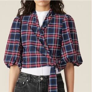 GANNI Jersey Wrapped Cropped Blouse Size S NWT
